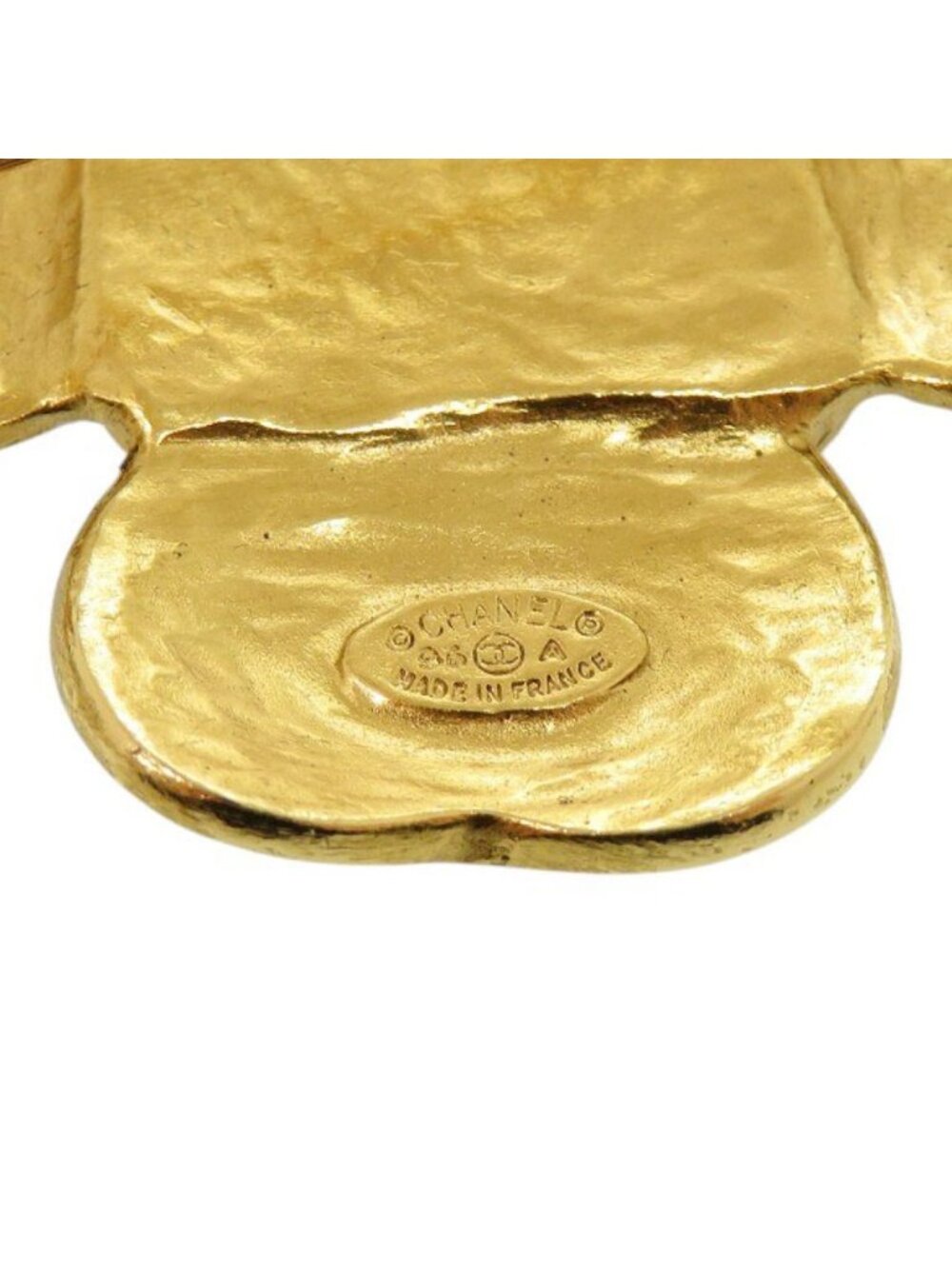 Chanel CC Logo Vintage Clover Stone Metal Gold Brooch - Picture 5 of 5